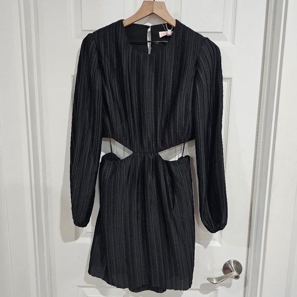 Leyden Pleated Cutout Long-Sleeve Minidress - Picture 3 of 10